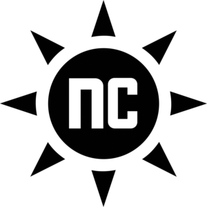 black sun logo with the letters "NC" in the center of the sun
