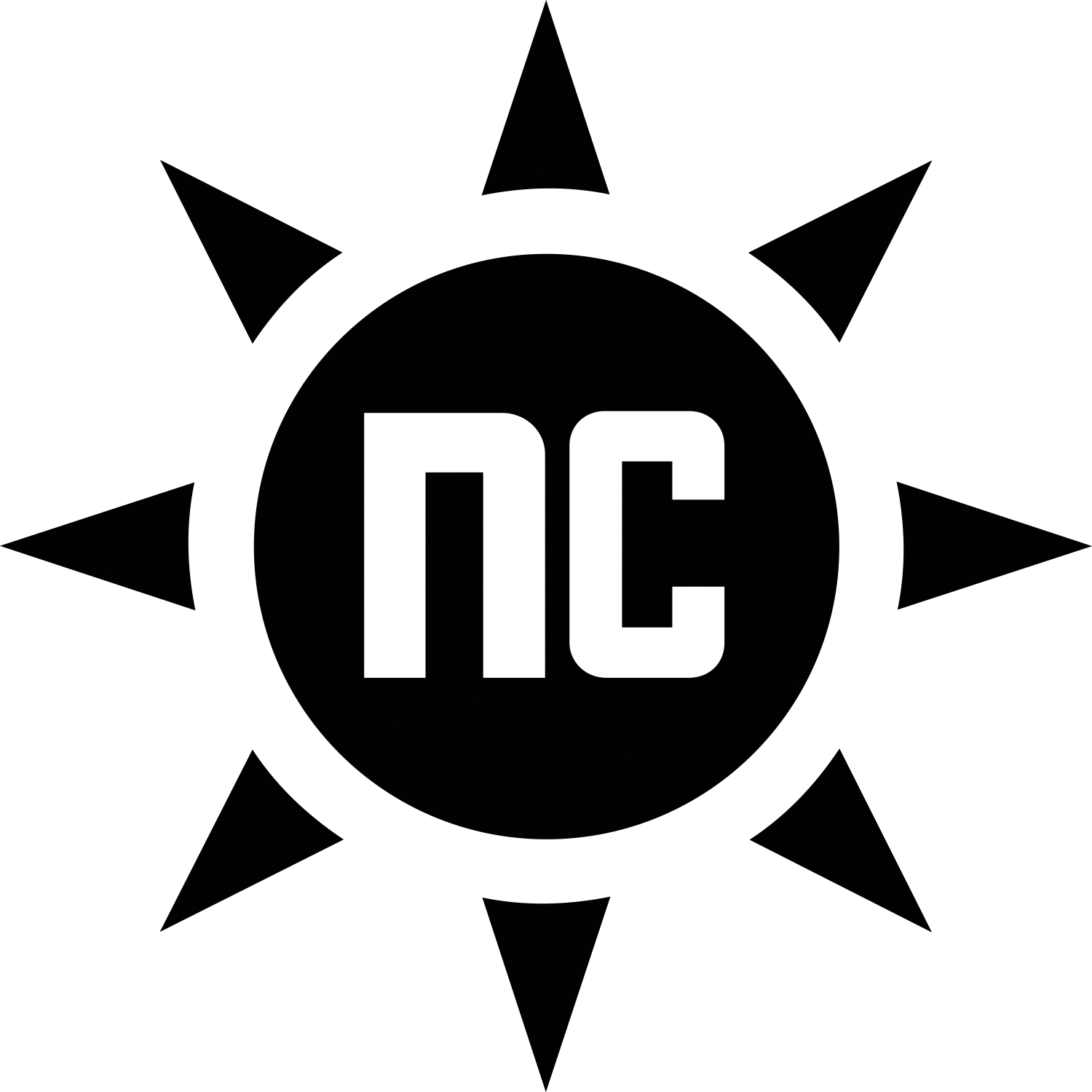 black sun logo with the letters "NC" in the center of the sun